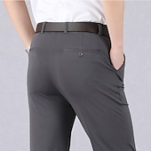 preiswerte Schlank-Herren Abschlußfeier Anzughose Hose Chinos Knöpfe Tasche Einfarbig Komfort Formell Party Arbeit Mode Klassicher Stil Schwarz Wein Mikroelastisch