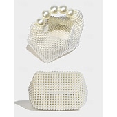 economico Clutch e borsette da sera-borsa da donna con perline finte e grande manico in perle, elegante pochette da sera per matrimoni, feste ed eventi formali nero argento beige