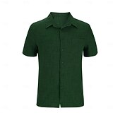 abordables Men's Button Up Shirts-Men's Shirt Summer Shirt Casual Shirt Beach Shirt Button Up Shirt Black Navy Blue Dark Green Brown Light Grey Short Sleeve Plain Vacation Daily Clothing Apparel Fashion Casual Comfortable