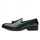 levne Poloformální-pánské hnědé mokasíny s krokodýlím vzorem z umělé kůže se střapkovým detailem - elegantní nazouváky na svatbu, obchodní i formální příležitosti