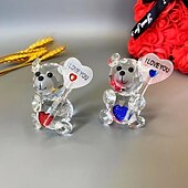 abordables Statues-cadeaux de Saint-Valentin ours en cristal avec cœur - décoration intérieure/extérieure polyvalente, parfaite pour les anniversaires &amp; vacances