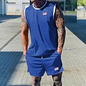 olcso Férfi Basic Tees szettek-Férfi Teniszing Rövidnadrág és póló szett Alkalmi ujjatlan öltöny Ujjatlan Terített nyak Nyár Színes Testedző Alkalmi 2 db Vakáció Hétköznapi viselet Sportruházat Fekete Fehér Zöld Férfi felső póló