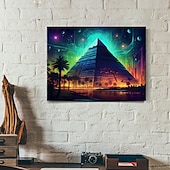 abordables Décoration murale LED-Décoration murale en toile à LED trippante en forme de pyramide, décoration murale éclairée par LED, impression sur toile éclairée à piles 2AA, lumière LED pour cuisine, chambre à coucher ou