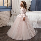 preiswerte Kleider für die Blumenmädchen-kinderkleidung Mädchen Kleid für die Erstkommunion Party Kleid Feste Farbe Ärmellos Langarm Leistung Hochzeit Party Gitter Prinzessin Süß Gitter Mitte der Wade Etuikleid Tüll-Kleid Sommer Frühling