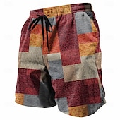 cheap Geometric Print-Men&#039;s Color Block Patchwork Shorts Summer Shorts Beach Shorts Mid Waist Streetwear Hawaiian Casual Daily Holiday Pocket Drawstring Elastic Waist Designer Clothing Apparel