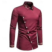 billige Button Down-skjorter for menn-Herre Skjorte Dresskjorter Skjorte med knapper عادي Bryllup Fest Svart Hvit Rød Navyblå Langermet Knaphul Vår &amp; Vinter Klær Broderi