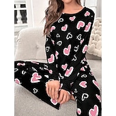  Dame Pyjamas Sett Fritid Komfort Comfrt Hjerte T skjorte Bukse Hjem Langermet Crew-hals Rosa Vår Høst Vinter