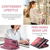 cheap Samsung Cases-Phone Case For Samsung Galaxy Z Fold 6 Z Fold 5 Z Fold 4 Wallet Case with Stand Holder Zipper with Wrist Strap Retro TPU PU Leather