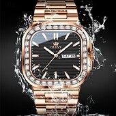 halpa Kvartsikellot-OLEVS miesten tankokello minimalistinen timanttikello muotipuku analoginen kvartsikello miesten kellot suorakulmainen vedenkestävä ruostumaton teräs hohtava päivämääräkello Valentinsdaglahja miehille