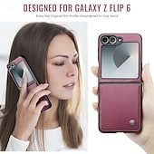 cheap Samsung Cases-Phone Case For Samsung Galaxy Z Flip 6 Z Flip 5 Back Cover Magnetic Support Wireless Charging Card Slot Retro TPU PU Leather