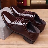 baratos Formal-sapatos sociais oxford masculinos de couro sintético envernizado – calçados sociais formais com cadarço e acabamento texturizado