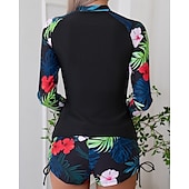 halpa Ihottumavartiot-Naisten Rashguard-uimapuku Kevyt Pitkähihainen Uima-asut Uimapuku 2-osainen Etuvetoketju Uinti Lainelautailu Hiekkaranta Vesiurheilu Kukat Tilkkutäkki Painettu Kesä Kevät Syksy