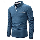 preiswerte Klassisches Poloshirt für Herren-Herren Golfhemd Golf Poloshirts Arbeit Casual Kargen Langarm Basic Modern Farbblock Patchwork Knopf Frühling &amp; Herbst Regular Fit Königliches Blau Blau Dunkelgrau Khaki Hellgrau Hellblau Golfhemd