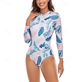 economico Rash Guards Interi-Per donna Top sottomuta Costume Intero Floreale Patchwork Stampato Cerniera Frontale Asciugatura Rapida Leggero Traspirante Manica Lunga Body costume da bagno Surf Spiaggia Sport Acquatici Estate
