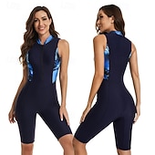cheap One Pieces Rash Guards-Women's Rash Guard One Piece Swimsuit Patchwork Printed Front Zip Spandex UV Sun Protection UPF50+ Quick Dry Sleeveless Bodysuit Bathing Suit Surfing Beach Water Sports Summer