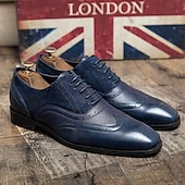 baratos Formal-sapatos oxford brogue bicolor masculinos – combinação de camurça e couro sintético com detalhes em bico fino para ocasiões formais e de negócios