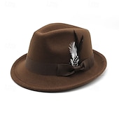 cheap Fedora Hat-Men&#039;s Kentucky Derby Hat Sun Hat Cowboy Hat Fedora Trilby Hat Black Red Woolen Vintage Style Fashion 18th Century State of Texas Daily Theme Party Solid / Plain Color Sunscreen Cosplay