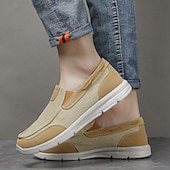 levne Pánské nazouváky a mokasíny-pánské béžové plátěné slip-on mokasíny – lehké prodyšné boty pro volný čas pro každodenní nošení a outdoorové aktivity