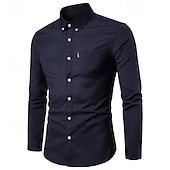 preiswerte Button-Down-Hemden für Herren-Herren Hemd Oberhemd Knopfhemd Glatt Hochzeit Party Schwarz Weiß Rosa Marineblau Langarm Kargen Frühling &amp; Herbst Bekleidung Tasche