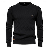 billiga Herrarnas Elite Tröjor &amp; Koftor-Herr Pullover tröja Sticka Ensfärgat Rund hals Stickat Elegant Jul Utomhus Kläder Raglanärm Vår Höst Svart Rubinrött S M L