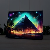 abordables Décoration murale LED-Décoration murale en toile à LED trippante en forme de pyramide, décoration murale éclairée par LED, impression sur toile éclairée à piles 2AA, lumière LED pour cuisine, chambre à coucher ou