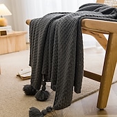 cheap Blankets &amp; Throws-Fringed Ribbed Knit Blanket Solid Color Throw for Bed and Sofa Stylish and Cozy Design Perfect for Lazy Days, Fashionable Shawls, or Home Textiles Soft and Comfortable for Year-Round Use