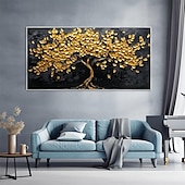 preiswerte Blumen-/Botanische Gemälde-handgemaltes 3D abstraktes Goldbaum-Ölgemälde auf Leinwand, farbenfrohe Baumlandschaft, minimalistische Schwarzgoldstruktur, Spachtelkunst, Naturnachtlandschaft, Weihnachtsdekor, kein Rahmen