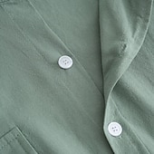 preiswerte Business Casual-Herren Hemd leinenhemd Sommerhemd Knopfhemd Feste Farbe Geschäft Weiß Grün Khaki Leicht Blau Langarm Gefaltete Kragen Bekleidung Tasche