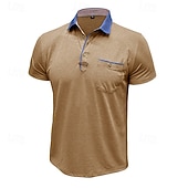 economico Polo classica da uomo-Per uomo Polo Camicia da golf Golf Attività commerciale Informale Classico Manica corta Di tendenza Tinta unica Bottoni Tasche Estate Primavera Standard Grigio scuro Verde foresta Blu denim Nero