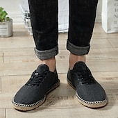 economico Sneakers da uomo-scarpe espadrillas da uomo in tela beige con lacci e suola in corda di juta – comode calzature estive casual