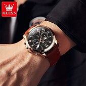 Недорогие Кварцевые часы-olevs мужские деловые часы светящиеся в темноте маленькие трехконтактные индикаторы фаз Луны многофункциональные кварцевые часы налокотник модные простые повседневные мужские водонепроницаемые часы