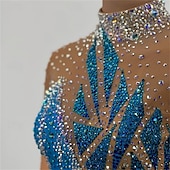 Недорогие Платья для фигурного катания-Платье для фигурного катания Жен. Девочки Катание на коньках Платья Синий Открытая спина Асимметричный шов Сетка Эластичность Учебный Соревнование Одежда для фигурного катания Классика Стразы