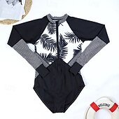abordables Lycra de surf-Femme Maillot Anti UV Maillot de bain 1 pièce Protection solaire UV UPF50+ Poids Léger manche longue Spandex Le Maillot de corps Maillot de bain Zip sur le devant Natation Surf Plage Sports nautiques