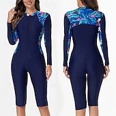 billiga Utslag-Dam Rash-guards Baddräkt UV Solskydd UPF50+ Lättvikt Långärmad Elastan Kroppsdräkt Baddräkt Dragkedja fram Simmning Surfing Strand Vattensport Tryckt Sommar Vår Höst