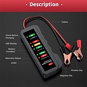 abordables Herramientas de reparación de coches-Probador de batería de automóvil mini portátil de 12 V, probador de alternador digital, pantalla de 6 luces LED, herramienta de diagnóstico de automóvil, probador de batería automático