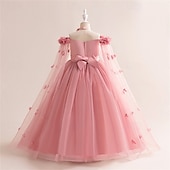 cheap Flower Girl&#039;s Dresses-Flower Girl Dress Kid&#039;s Girls&#039; Princess Dress Performance Wedding Party Elegant Beautiful Mesh Solid Color Sleeveless Crew Neck Light Pink White 4 years+