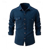 cheap Men&#039;s Button Up Shirts-Men&#039;s Shirt Summer Shirt Casual Shirt Button Up Shirt Black Blue khaki Light Grey Army Green Long Sleeve Plain Lapel Vacation Hawaiian Button-Down Clothing Apparel Fashion Casual Comfortable