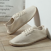 economico Sneakers da uomo-scarpe espadrillas da uomo in tela beige con lacci e suola in corda di juta – comode calzature estive casual