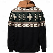 preiswerte Vintage Ethnische Hoodies-Herren Farbblock Grafikdrucke Kapuzensweatshirt Kapuzenshirts Pullover Streetwear Designer Langarm Mit Kapuze Sport &amp; Outdoor Täglich Sport Schwarz Dunkelgrün Reißverschluss Druck Frühling &amp; Herbst