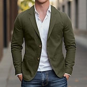 billiga Herrars klassiska kavajer-Herr Kavaj Utomhus Ledigt Ficka Mode Ledigt Vår &amp; Höst Bomull Polyester Slät Ficka Ledigt / vardag Enkelknäppt Blazer Svart Armégrön