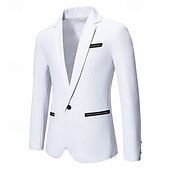 preiswerte Herren Klassische Blazer-Herren Blazer Sakko Geschäft Cocktailparty Hochzeitsfeier Modisch Brautkleider schlicht Frühling &amp; Herbst Baumwollmischung Farbblock Patchwork Knopf Komfortabel Einreihiger Verschluss Blazer Schwarz