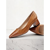 رخيصةأون Block Heels-حذاء نسائي أنيق باللون البني منقوش بجلد التمساح بكعب عريض | مثالي للعمل والحفلات