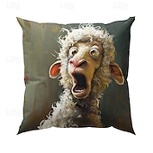 baratos estilo animal-Capa de almofada decorativa 1 peça, capa de almofada quadrada macia, fronha para quarto, sala de estar, sofá, cadeira, ovelha engraçada