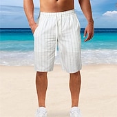 baratos Feriado-Homens Calção Shorts de linho Shorts de verão Shorts de praia Bolsos Com Cordão Cintura elástica Listra Conforto Respirável Comprimento do joelho Ao ar livre Feriado Praia Férias Casual Preto Branco