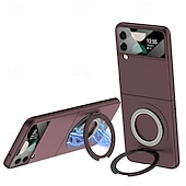 cheap Samsung Cases-Phone Case For Samsung Galaxy Z Flip 4 Back Cover with Stand Holder Shockproof Retro Tempered Glass PC