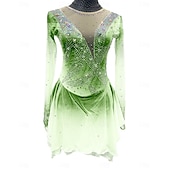 cheap Figure Skating Dresses-Figure Skating Dress Women&#039;s Girls&#039; Ice Skating Dress Outfits Light Yellow Lake Blue Yellow Mesh Spandex High Elasticity Training Competition Skating Wear Patchwork Crystal / Rhinestone Long Sleeve