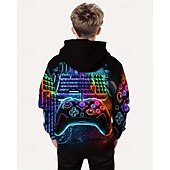 billiga Pojkens 3D Sporter &amp; Spel-Pojkar 3D Grafisk Spel Huvtröja Långärmad Vår Höst Mode Streetwear Barn 4-12 år Huva Utomhus Ledigt Dagligen Normal