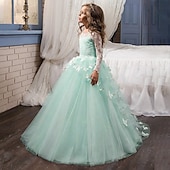 preiswerte Kleider für die Blumenmädchen-kinderkleidung Mädchen Kleid für die Erstkommunion Party Kleid Feste Farbe Ärmellos Langarm Leistung Hochzeit Party Gitter Prinzessin Süß Gitter Mitte der Wade Etuikleid Tüll-Kleid Sommer Frühling