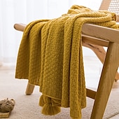 cheap Blankets &amp; Throws-Fringed Ribbed Knit Blanket Solid Color Throw for Bed and Sofa Stylish and Cozy Design Perfect for Lazy Days, Fashionable Shawls, or Home Textiles Soft and Comfortable for Year-Round Use