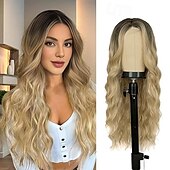 economico Parrucche trendy sintetiche-parrucca lunga per donna con riga centrale ondulata donne affascinanti parrucche realistiche dall&#039;aspetto naturale parrucca sintetica in fibra resistente al calore per uso quotidiano alle feste